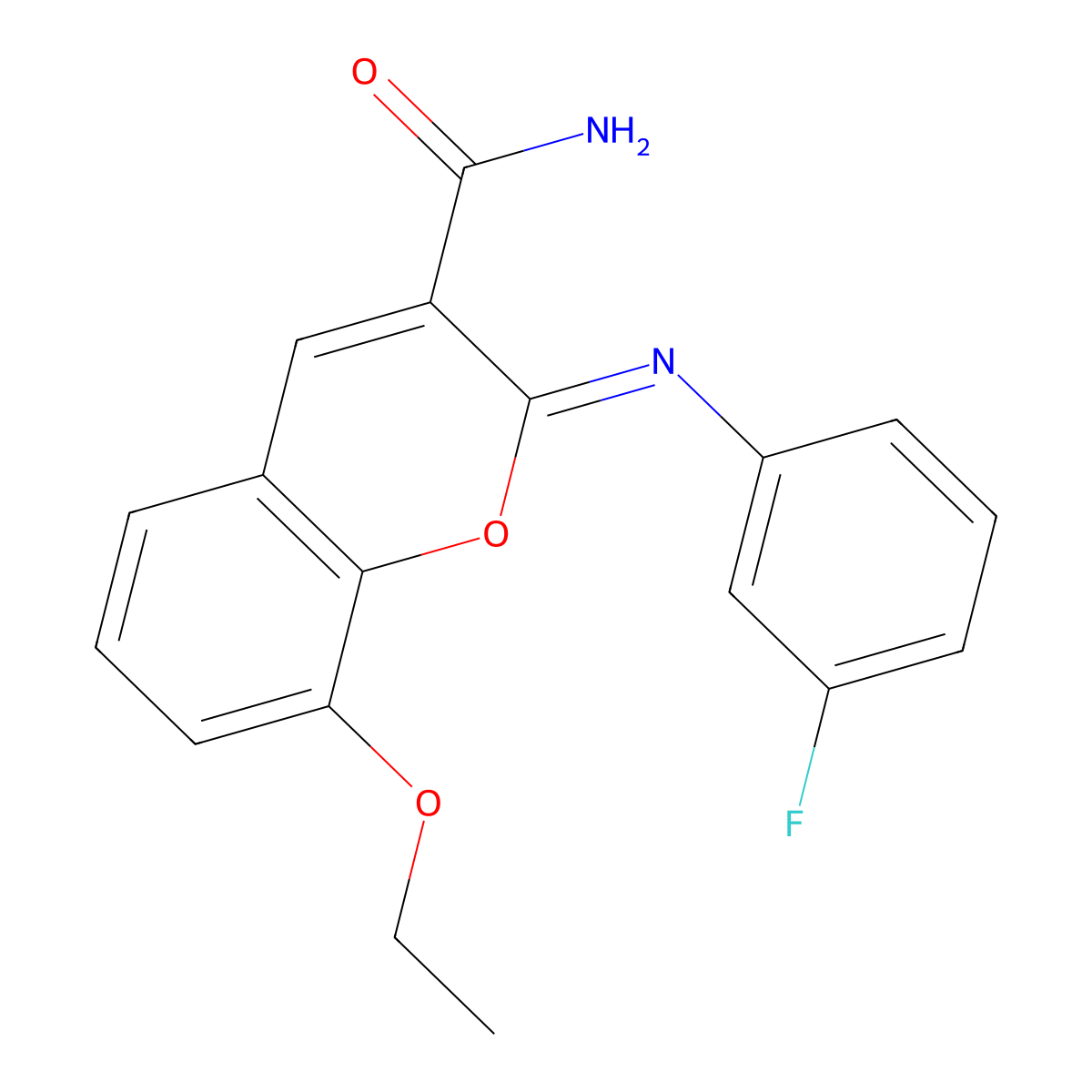 (2Z)-8-ethoxy-2-[(3-fluorophenyl)imino]-2H-chromene-3-carboxamide molecular structure, CAS 330158-49-1