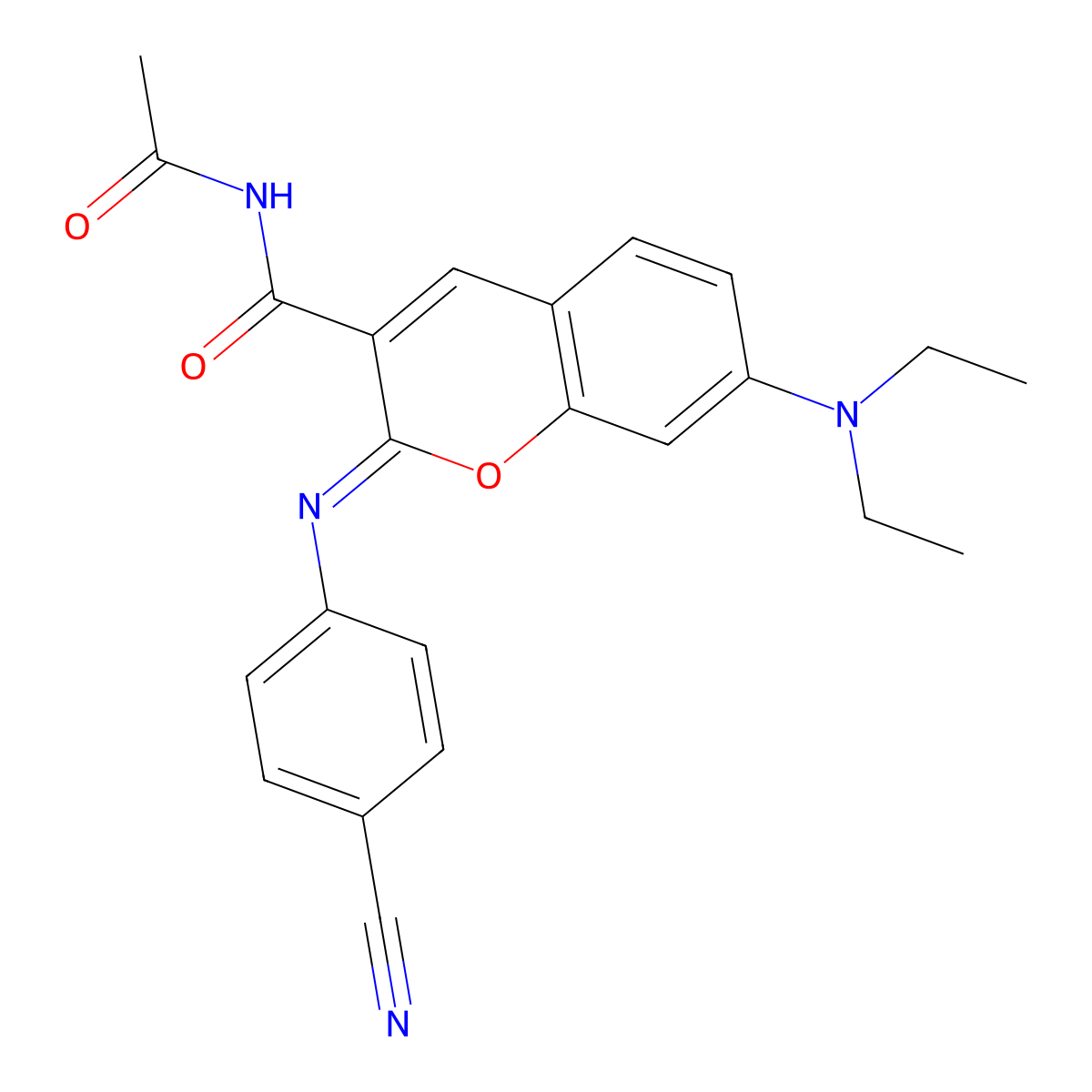 (2Z)-N-acetyl-2-[(4-cyanophenyl)imino]-7-(diethylamino)-2H-chromene-3-carboxamide molecular structure, CAS 330158-54-8
