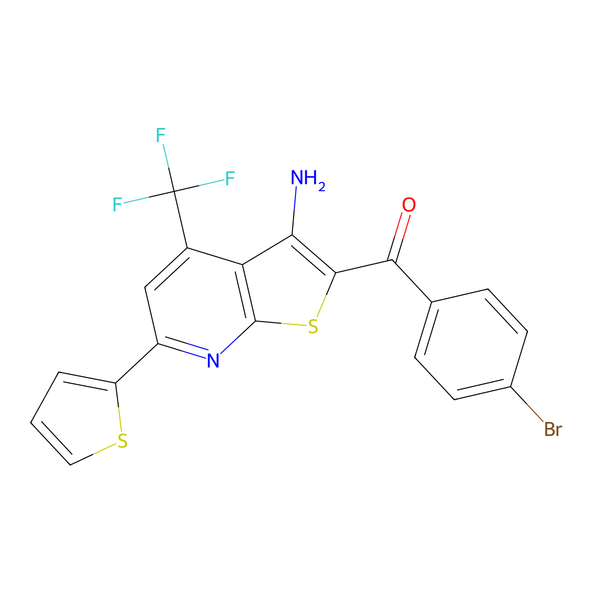 [3-Amino-6-thiophen-2-yl-4-(trifluoromethyl)thieno[2,3-b]pyridin-2-yl]-(4-bromophenyl)methanone molecular structure, CAS 330158-71-9