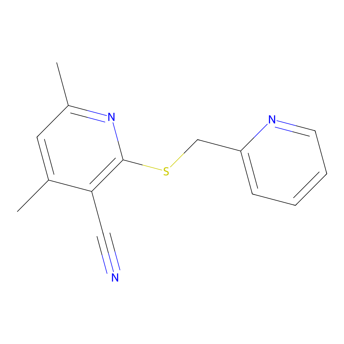 4,6-Dimethyl-2-(pyridin-2-ylmethylsulfanyl)pyridine-3-carbonitrile molecular structure, CAS 330158-72-0