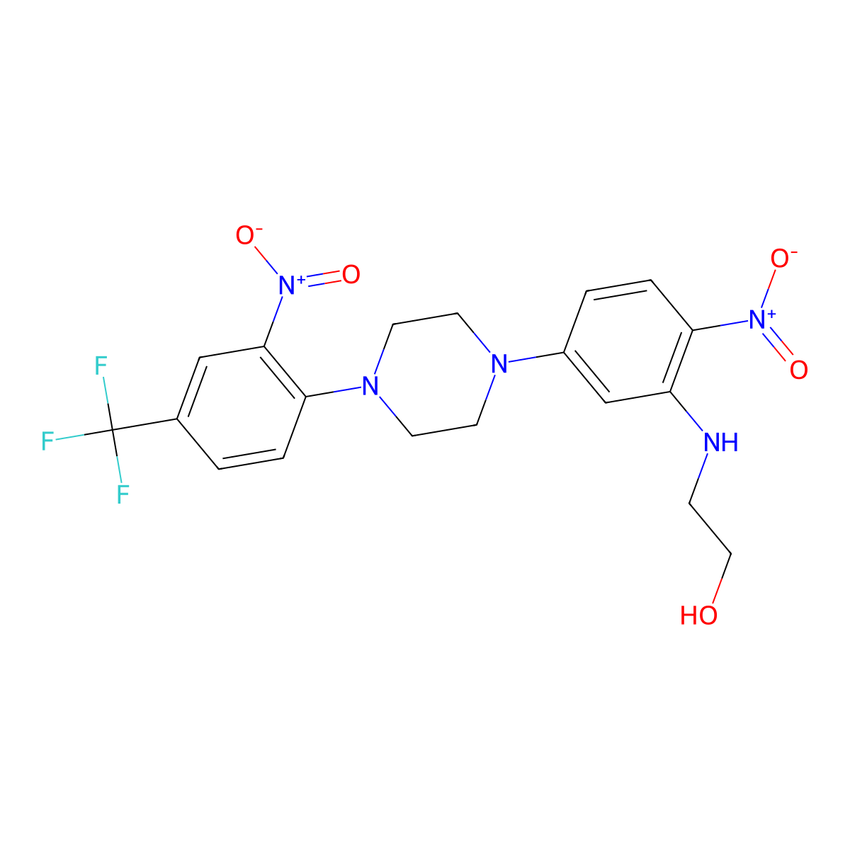 2-[[2-Nitro-5-[4-[2-nitro-4-(trifluoromethyl)phenyl]-1-piperazinyl]phenyl]amino]ethanol molecular structure, CAS 330177-41-8