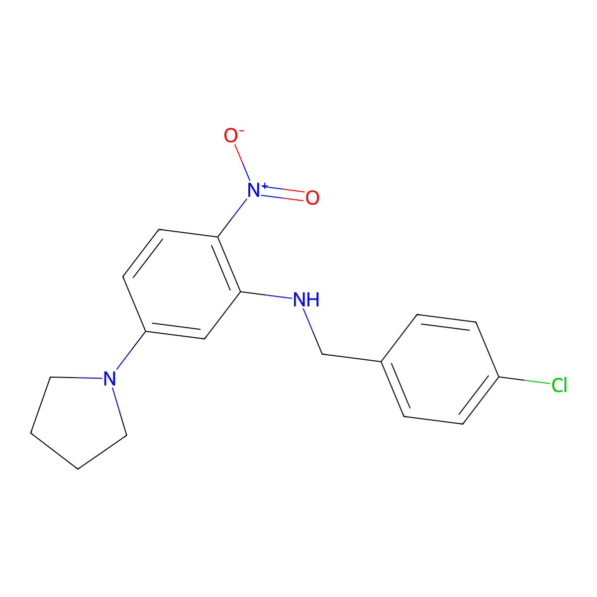 N-(4-chlorobenzyl)-2-nitro-5-(pyrrolidin-1-yl)aniline molecular structure, CAS 330177-45-2