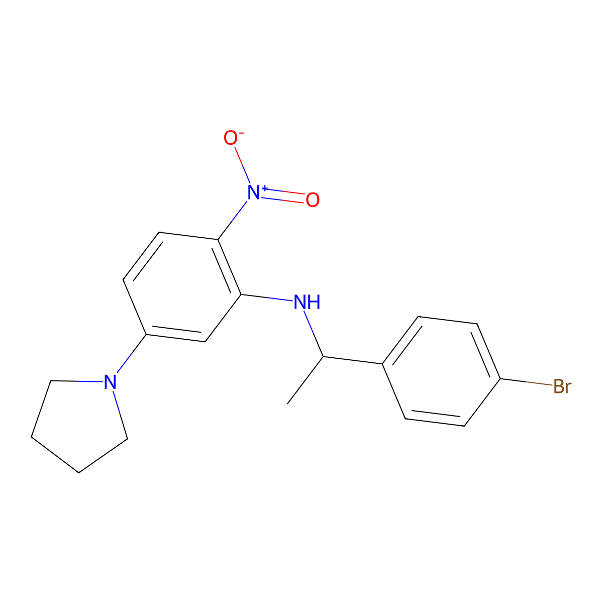 N-[1-(4-bromophenyl)ethyl]-2-nitro-5-pyrrolidin-1-ylaniline molecular structure, CAS 330177-48-5