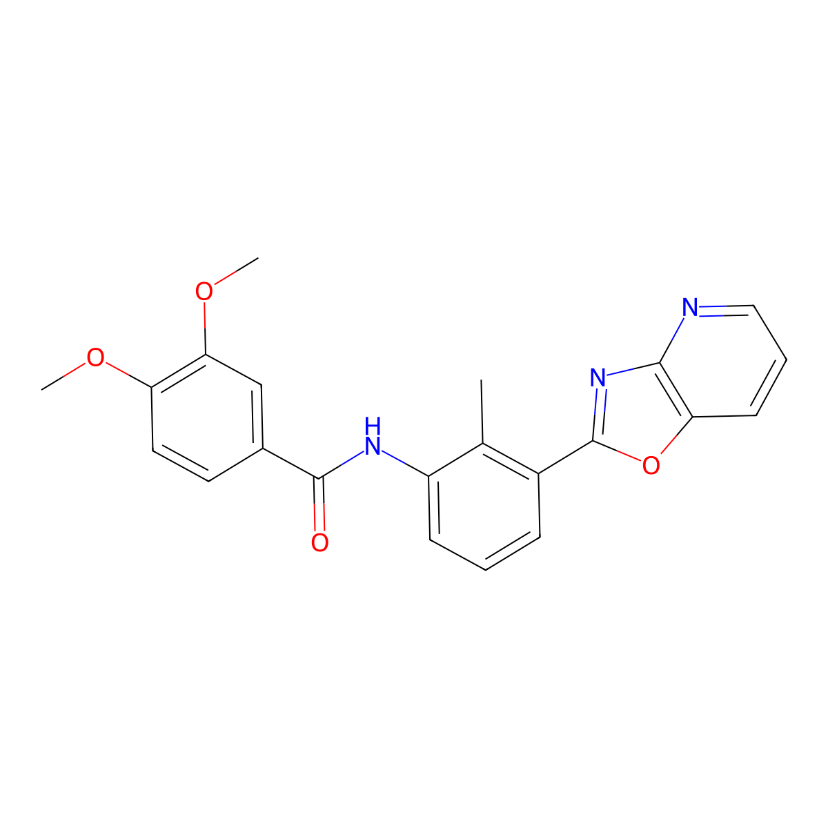 3,4-Dimethoxy-N-(2-methyl-3-oxazolo[4,5-b]pyridin-2-yl-phenyl)-benzamide molecular structure, CAS 330178-22-8