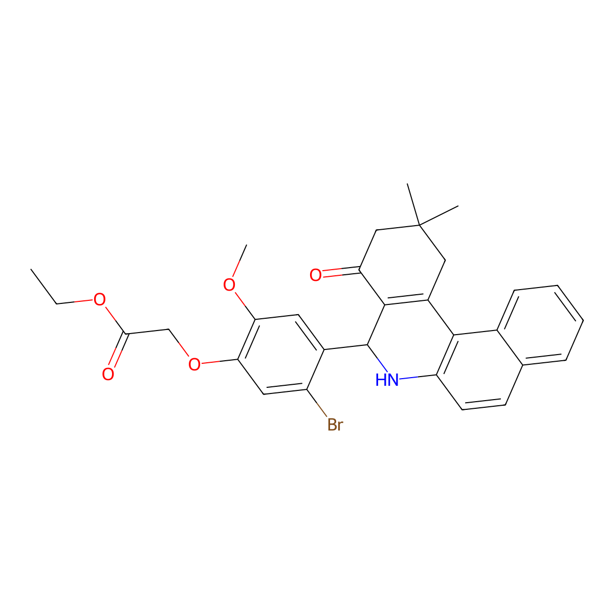 Ethyl [5-bromo-4-(2,2-dimethyl-4-oxo-1,2,3,4,5,6-hexahydrobenzo[a]phenanthridin-5-yl)-2-methoxyphenoxy]acetate molecular structure, CAS 330178-50-2