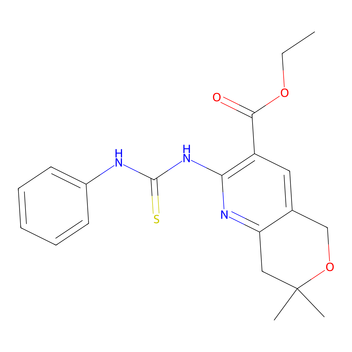 ethyl 7,7-dimethyl-2-[(phenylcarbamothioyl)amino]-7,8-dihydro-5H-pyrano[4,3-b]pyridine-3-carboxylate molecular structure, CAS 330179-13-0
