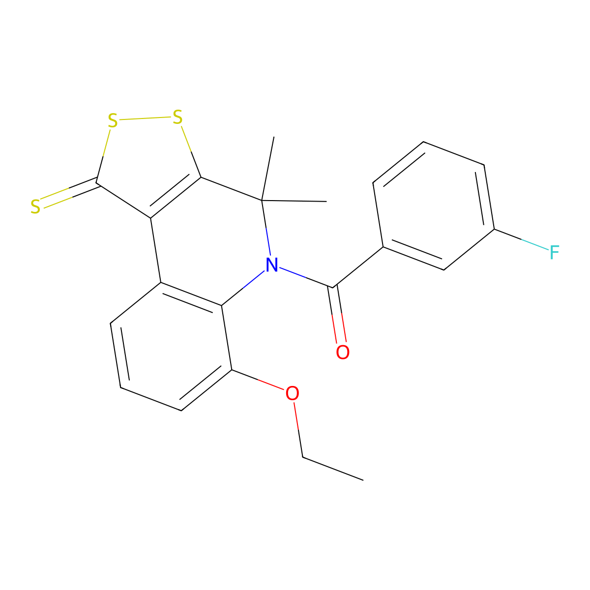 6-ethoxy-5-(3-fluorobenzoyl)-4,4-dimethyl-4,5-dihydro-1H-[1,2]dithiolo[3,4-c]quinoline-1-thione molecular structure, CAS 330179-14-1