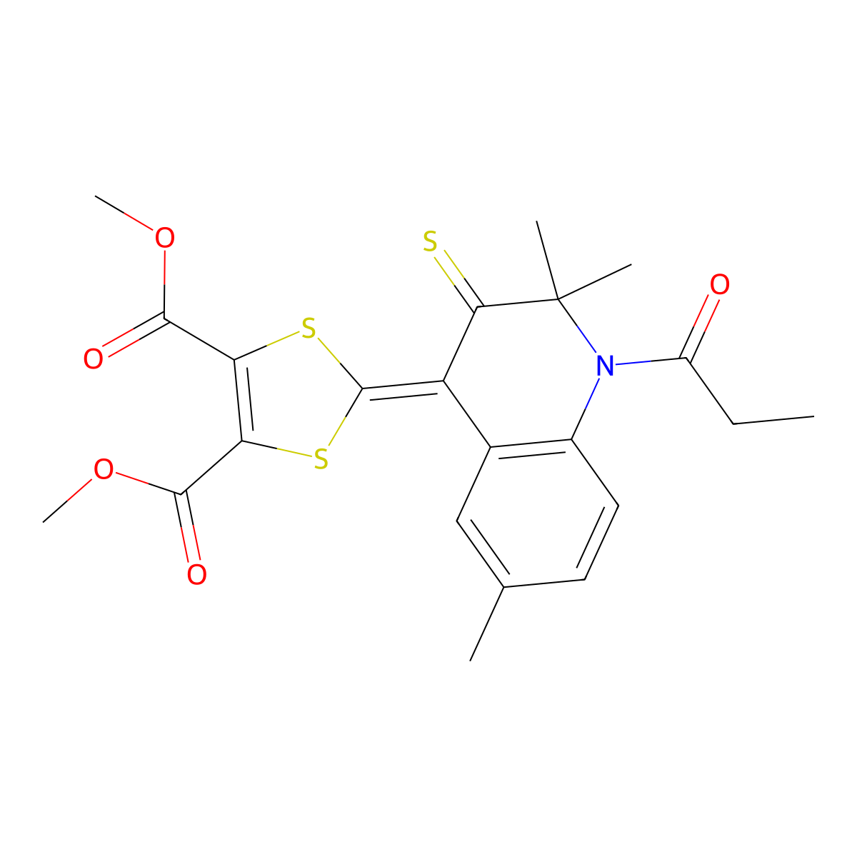 dimethyl 2-(2,2,6-trimethyl-1-propionyl-3-thioxo-2,3-dihydro-4(1H)-quinolinylidene)-1,3-dithiole-4,5-dicarboxylate molecular structure, CAS 330179-28-7