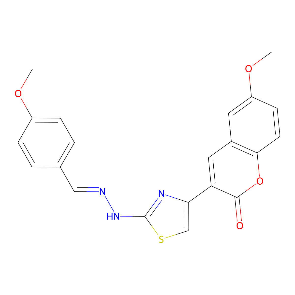 4-Methoxybenzaldehyde 2-[4-(6-methoxy-2-oxo-2H-1-benzopyran-3-yl)-2-thiazolyl]hydrazone molecular structure, CAS 330179-48-1