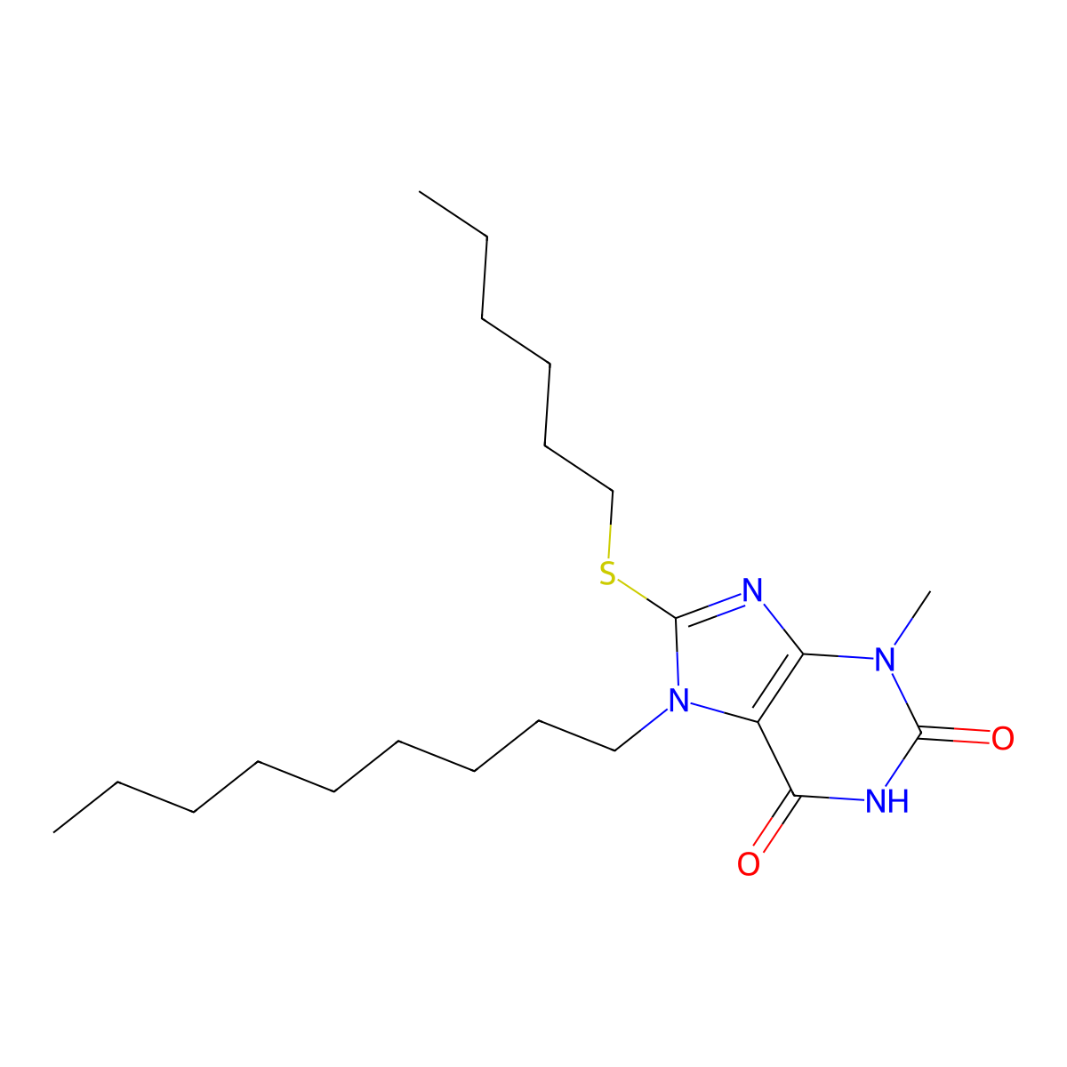 8-(hexylsulfanyl)-3-methyl-7-nonyl-3,7-dihydro-1H-purine-2,6-dione molecular structure, CAS 330179-56-1