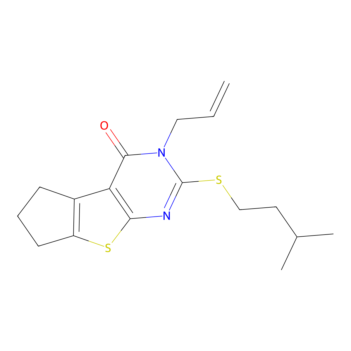 3-allyl-2-(isopentylsulfanyl)-3,5,6,7-tetrahydro-4H-cyclopenta[4,5]thieno[2,3-d]pyrimidin-4-one molecular structure, CAS 330179-58-3