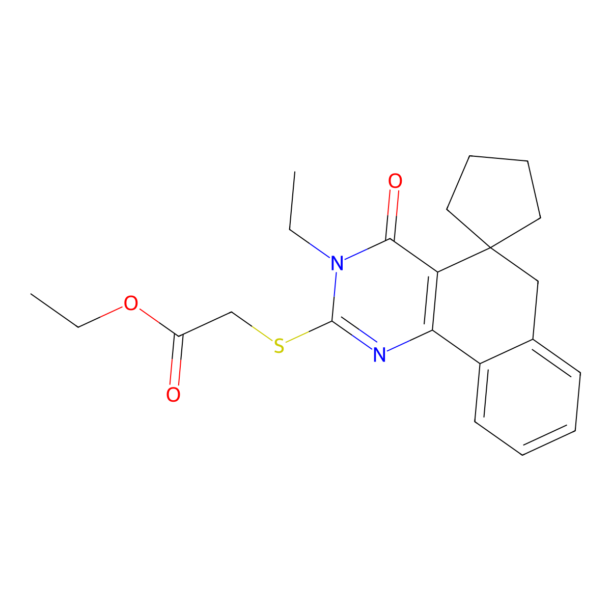ethyl 2-(3-ethyl-4-oxospiro[6H-benzo[h]quinazoline-5,1'-cyclopentane]-2-yl)sulfanylacetate molecular structure, CAS 330179-63-0