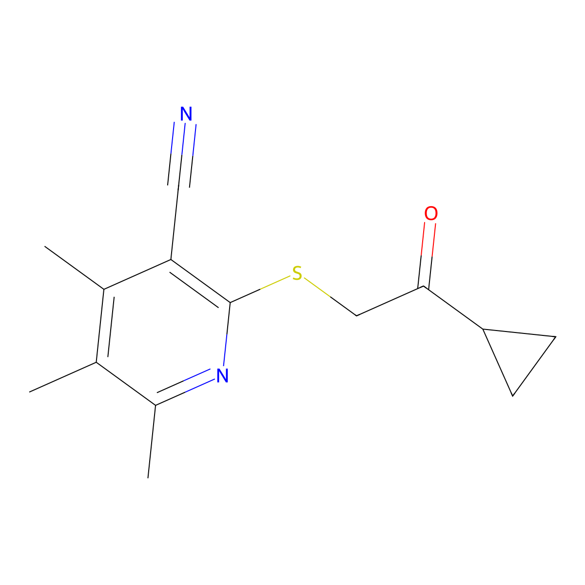 2-(2-Cyclopropyl-2-oxoethyl)sulfanyl-4,5,6-trimethylpyridine-3-carbonitrile molecular structure, CAS 330179-67-4