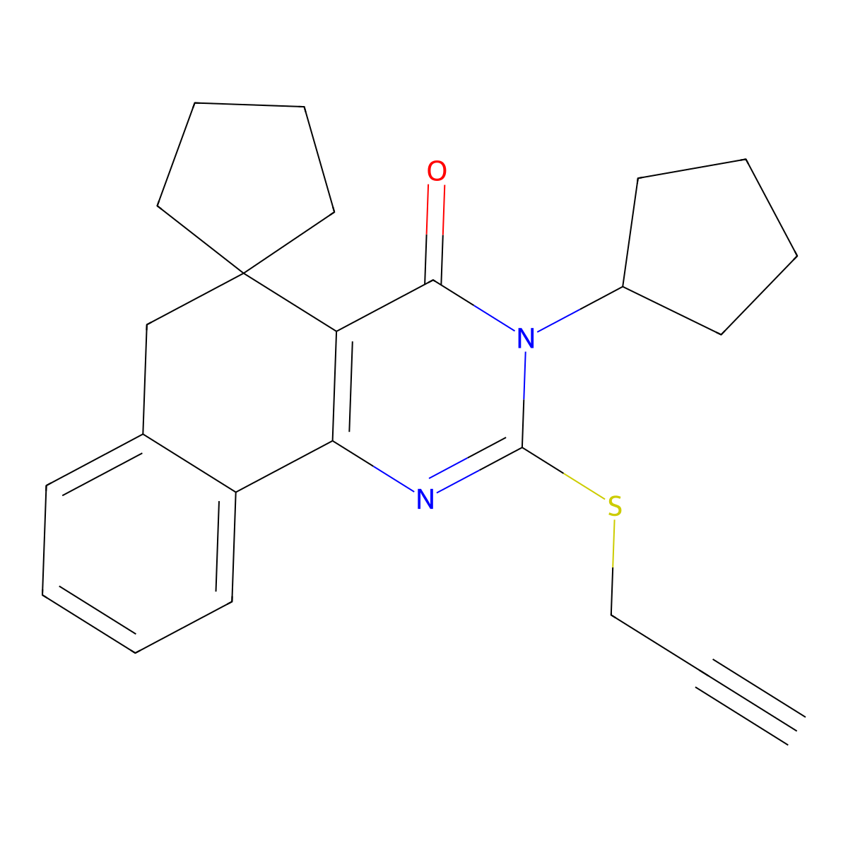 3-cyclopentyl-2-(2-propynylsulfanyl)-5,6-dihydrospiro(benzo[h]quinazoline-5,1'-cyclopentane)-4(3H)-one molecular structure, CAS 330179-86-7