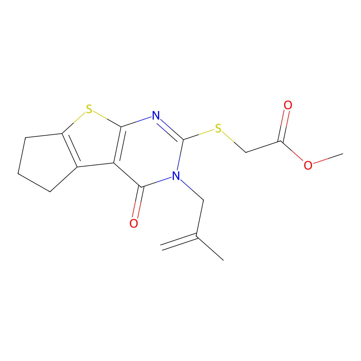 methyl {[3-(2-methyl-2-propenyl)-4-oxo-3,5,6,7-tetrahydro-4H-cyclopenta[4,5]thieno[2,3-d]pyrimidin-2-yl]sulfanyl}acetate molecular structure, CAS 330179-88-9