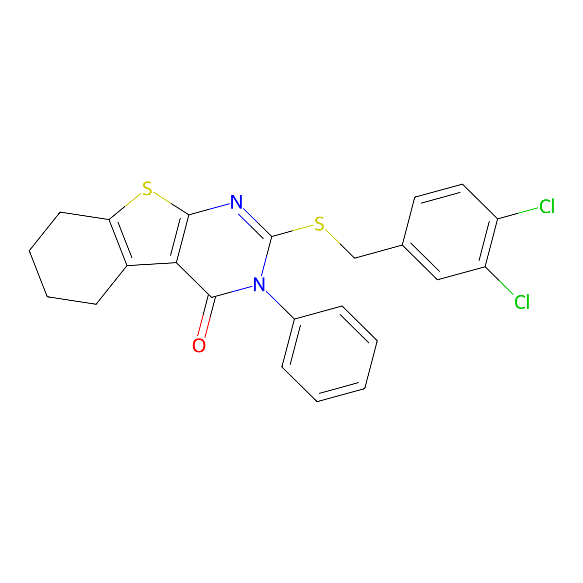 2-[(3,4-dichlorobenzyl)sulfanyl]-3-phenyl-5,6,7,8-tetrahydro[1]benzothieno[2,3-d]pyrimidin-4(3H)-one molecular structure, CAS 330179-99-2