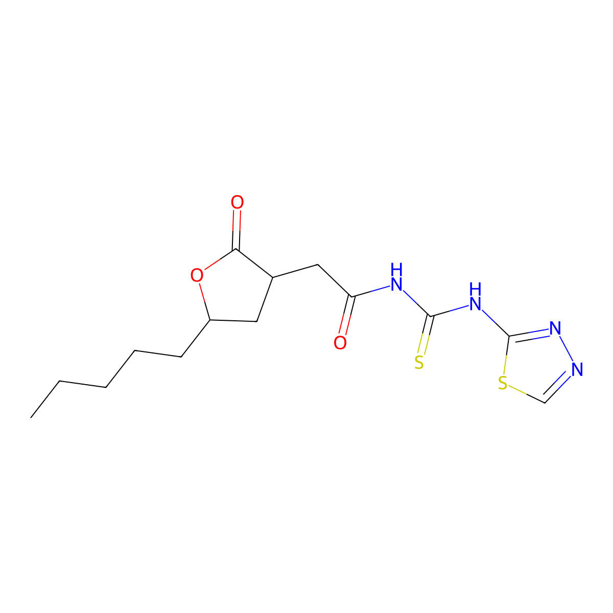 2-(2-oxo-5-pentyloxolan-3-yl)-N-(1,3,4-thiadiazol-2-ylcarbamothioyl)acetamide molecular structure, CAS 330180-19-3