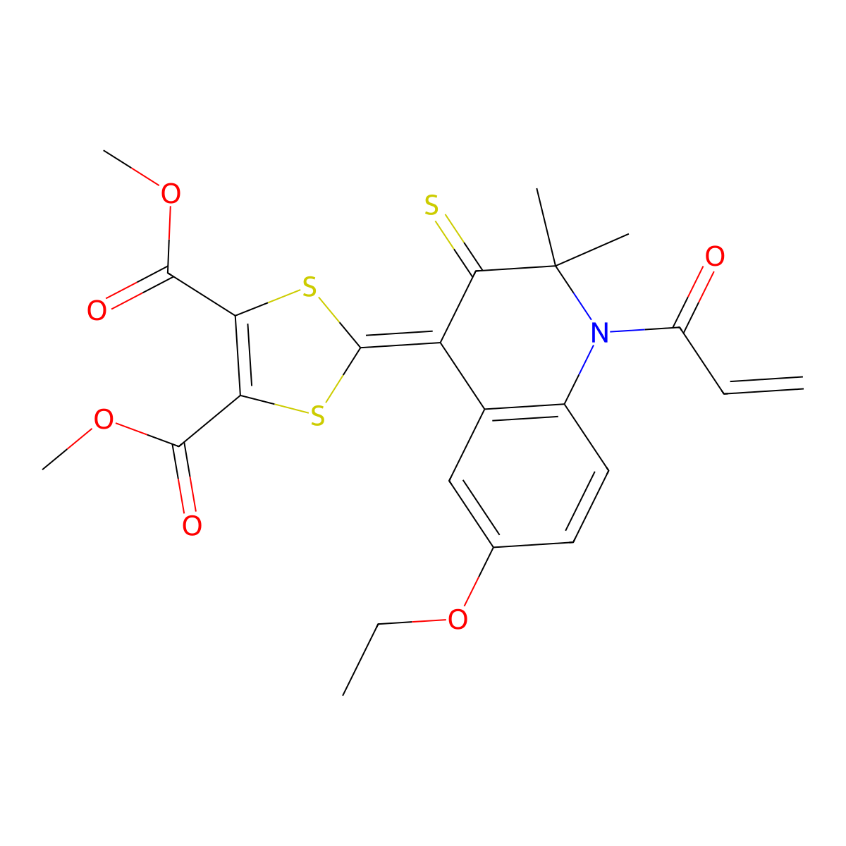 dimethyl 2-(1-acryloyl-6-(ethyloxy)-2,2-dimethyl-3-thioxo-2,3-dihydro-4(1H)-quinolinylidene)-1,3-dithiole-4,5-dicarboxylate molecular structure, CAS 330180-37-5