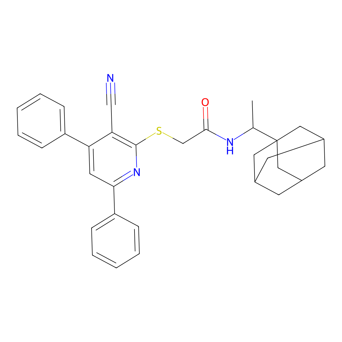 N-[1-(1-adamantyl)ethyl]-2-(3-cyano-4,6-diphenylpyridin-2-yl)sulfanylacetamide molecular structure, CAS 330180-49-9