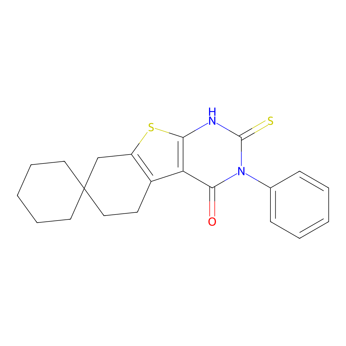 3-Phenyl-2-sulfanylidenespiro[1,5,6,8-tetrahydro-[1]benzothiolo[2,3-d]pyrimidine-7,1'-cyclohexane]-4-one molecular structure, CAS 330180-51-3