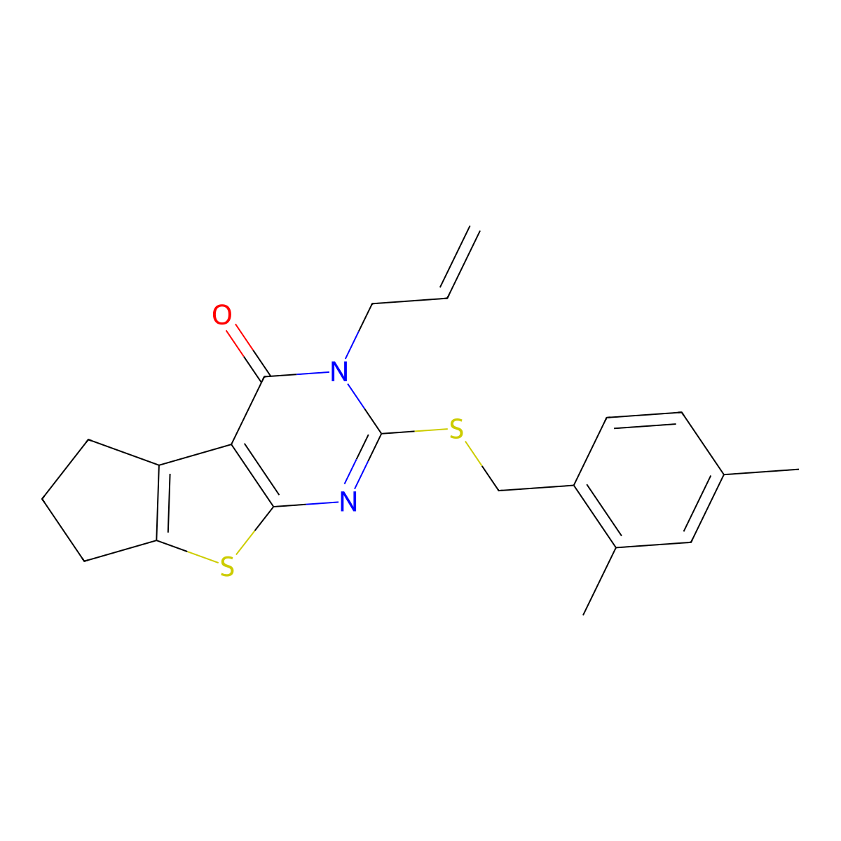 3-[(2,4-dimethylphenyl)methylsulfanyl]-2-prop-2-enyl-7,8-dihydro-6H-cyclopenta[2,3]thieno[2,4-b]pyrimidin-1-one molecular structure, CAS 330180-63-7