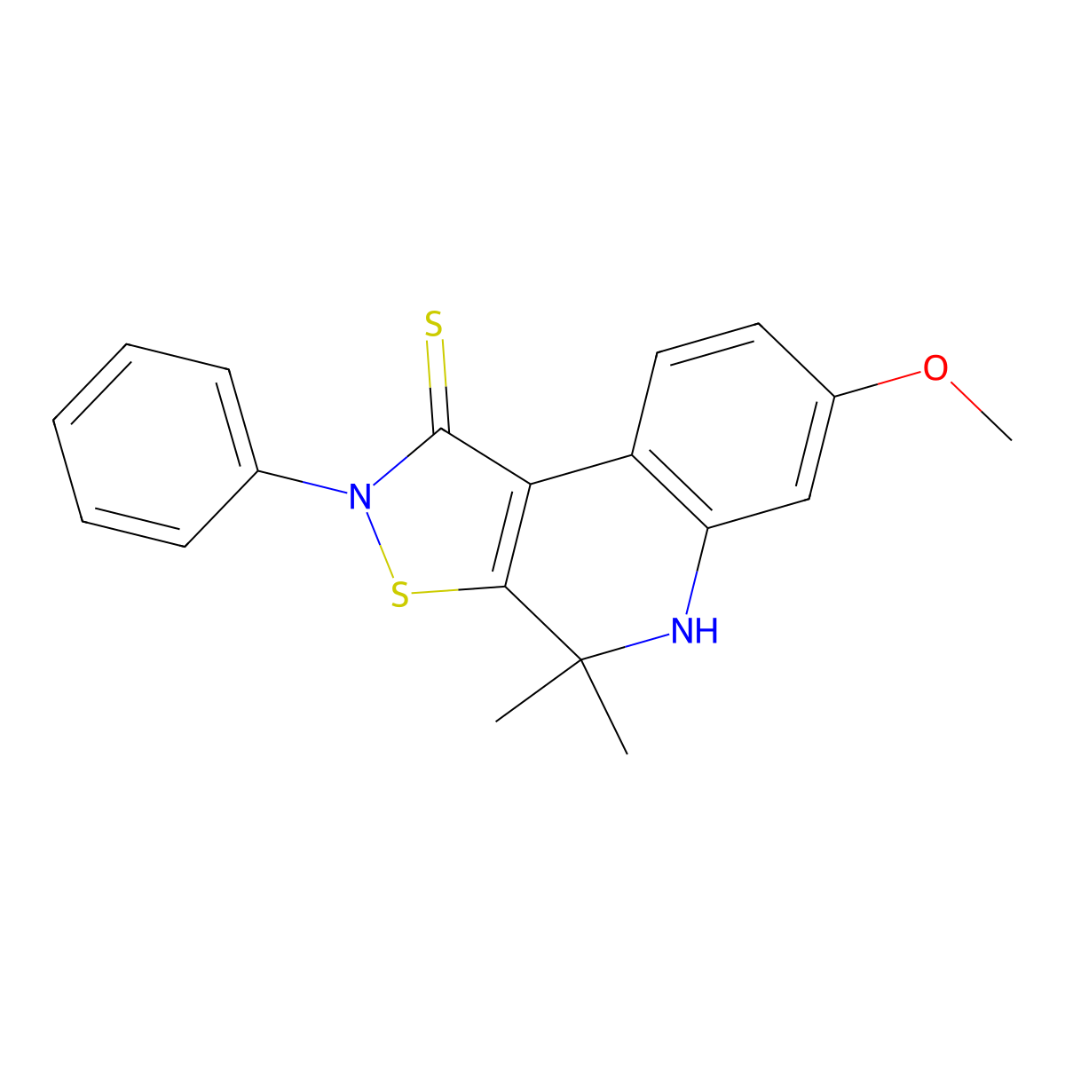 7-methoxy-4,4-dimethyl-2-phenyl-4,5-dihydroisothiazolo[5,4-c]quinoline-1(2H)-thione molecular structure, CAS 330180-67-1