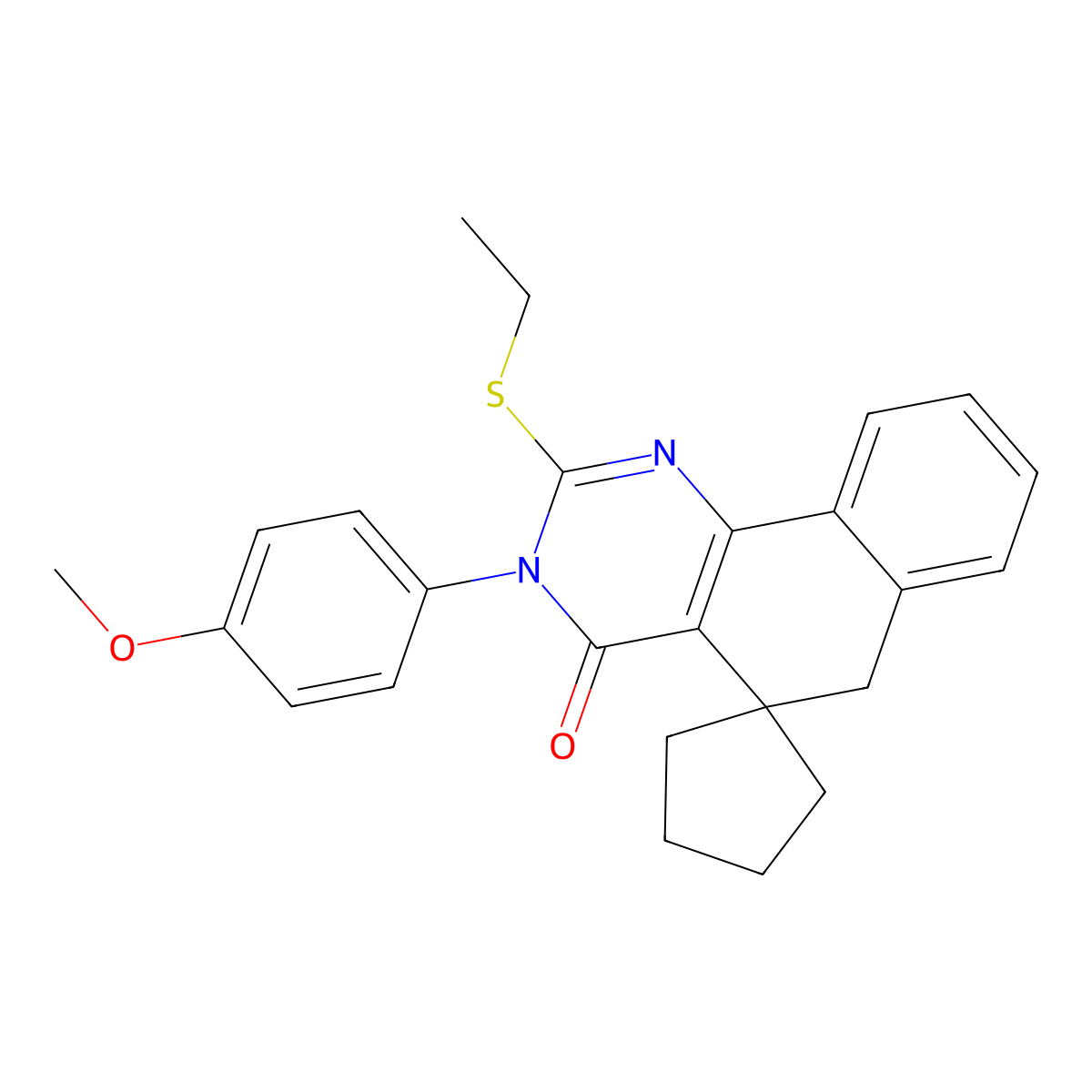 2-ethylsulfanyl-3-(4-methoxyphenyl)spiro[6H-benzo[h]quinazoline-5,1'-cyclopentane]-4-one molecular structure, CAS 330180-92-2