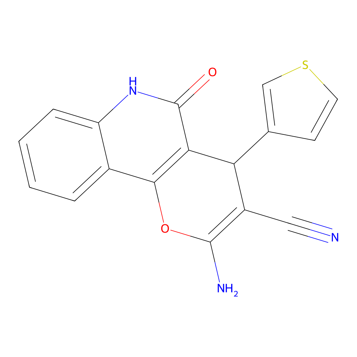 2-Amino-5-oxo-4-thiophen-3-yl-4,6-dihydropyrano[3,2-c]quinoline-3-carbonitrile molecular structure, CAS 330181-15-2