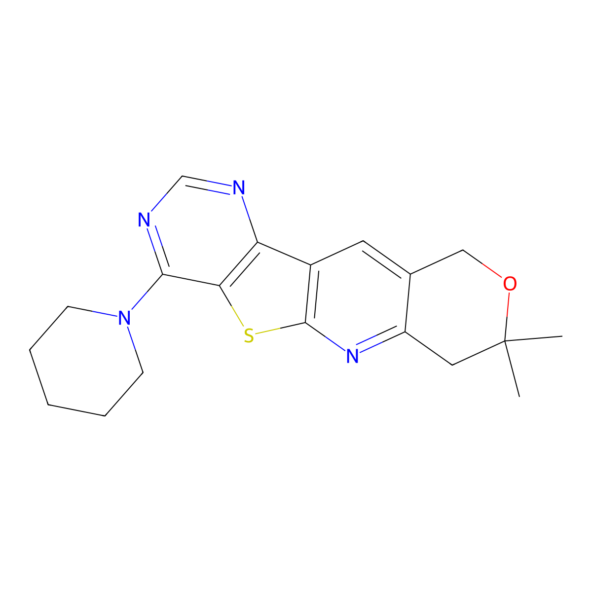 8,8-dimethyl-4-(piperidin-1-yl)-8,10-dihydro-7H-pyrano[3'',4'':5',6']pyrido[3',2':4,5]thieno[3,2-d]pyrimidine molecular structure, CAS 330181-16-3
