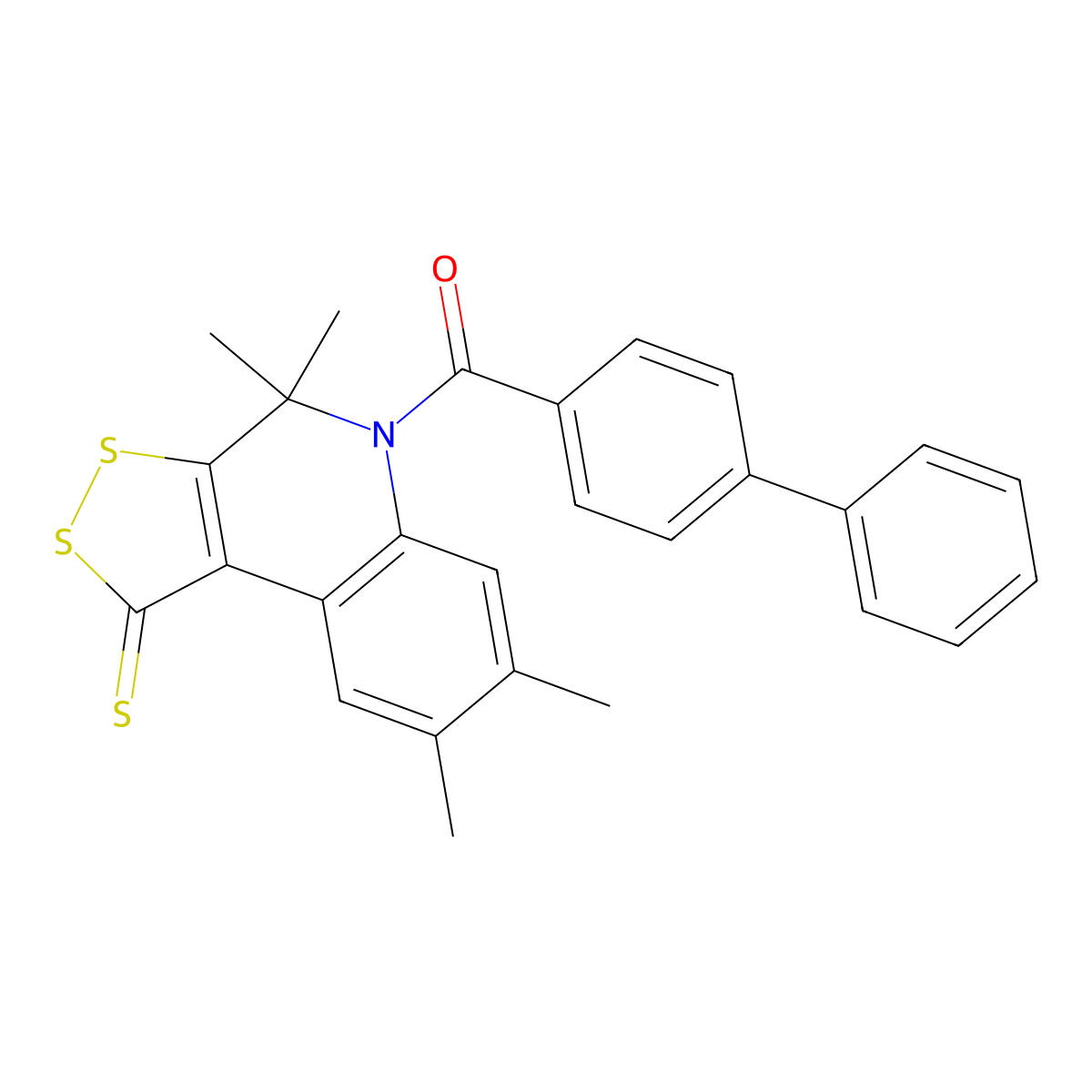 (4-Phenylphenyl)-(4,4,7,8-tetramethyl-1-sulfanylidenedithiolo[3,4-c]quinolin-5-yl)methanone molecular structure, CAS 330181-34-5