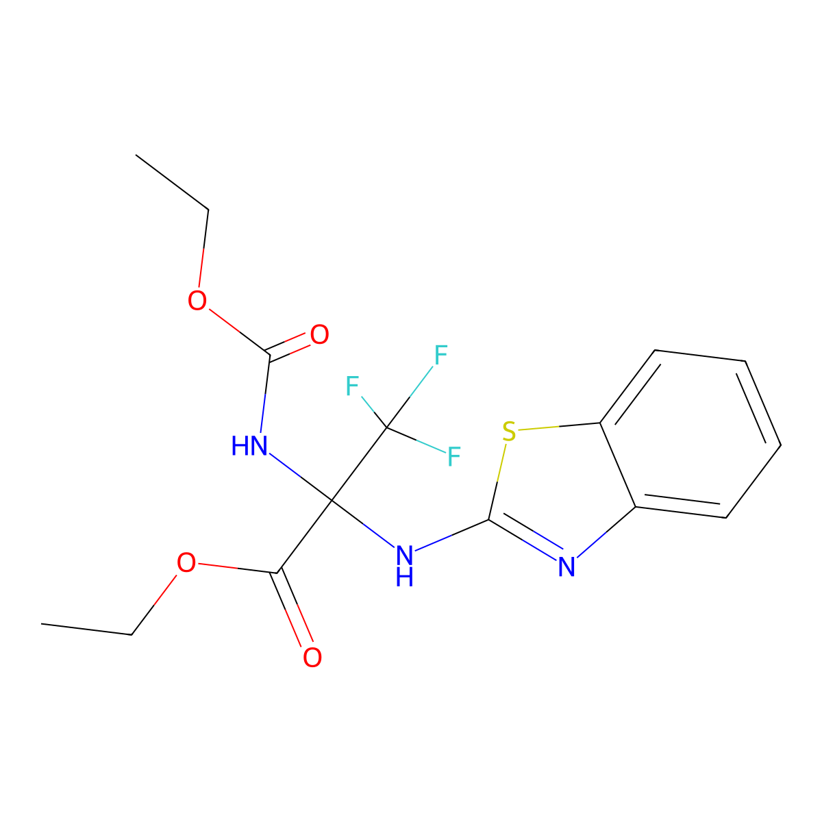 Ethyl 2-(1,3-benzothiazol-2-ylamino)-2-[(ethoxycarbonyl)amino]-3,3,3-trifluoropropanoate molecular structure, CAS 330181-54-9
