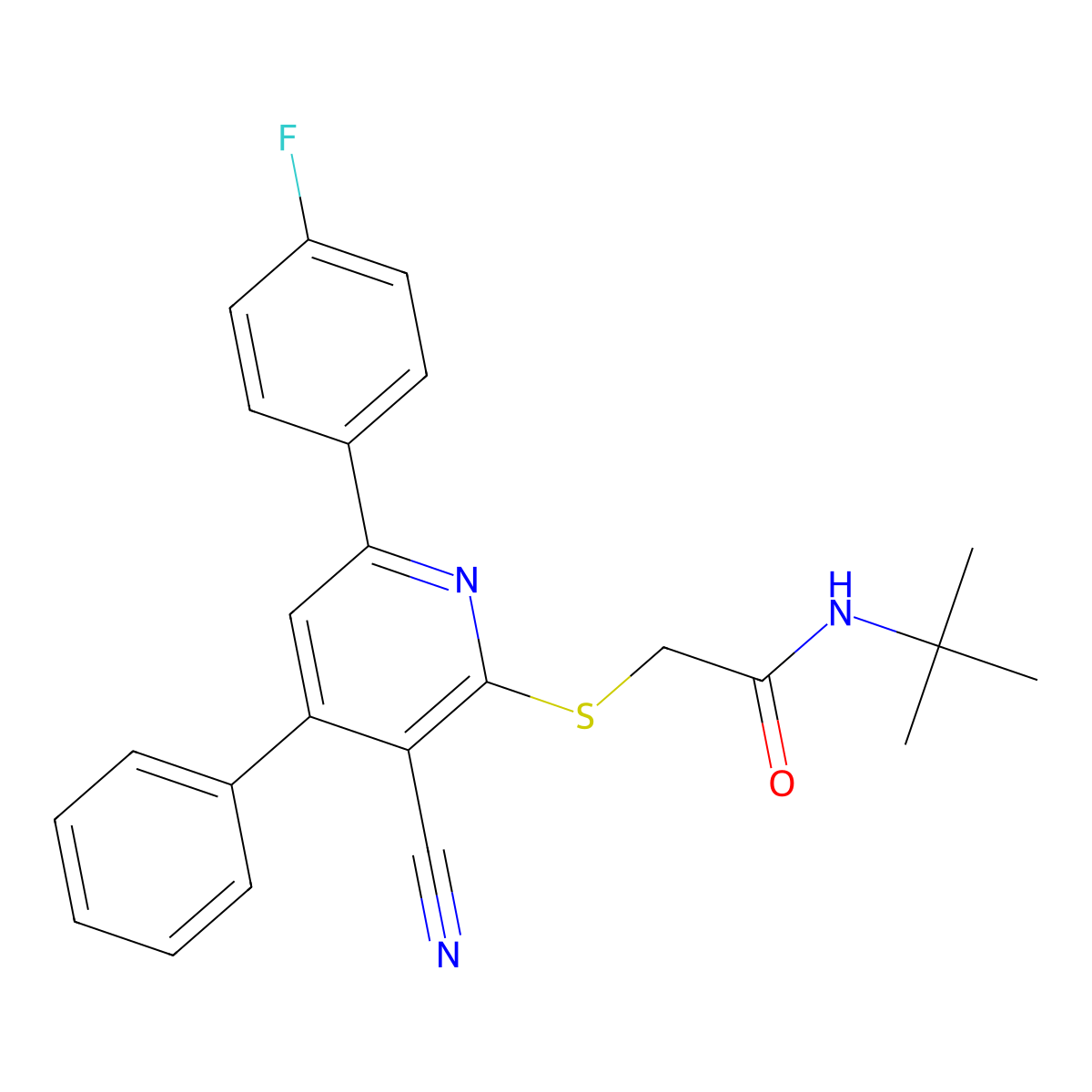 N-tert-butyl-2-[3-cyano-6-(4-fluorophenyl)-4-phenylpyridin-2-yl]sulfanylacetamide molecular structure, CAS 330181-58-3