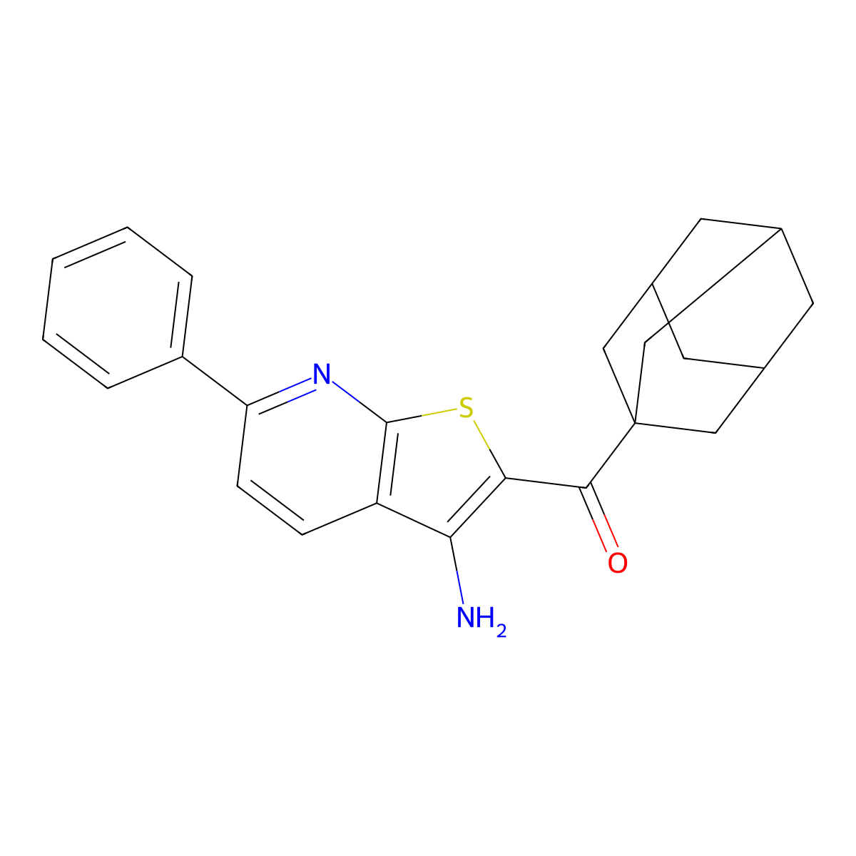 1-Adamantyl-(3-amino-6-phenylthieno[2,3-b]pyridin-2-yl)methanone molecular structure, CAS 330181-64-1