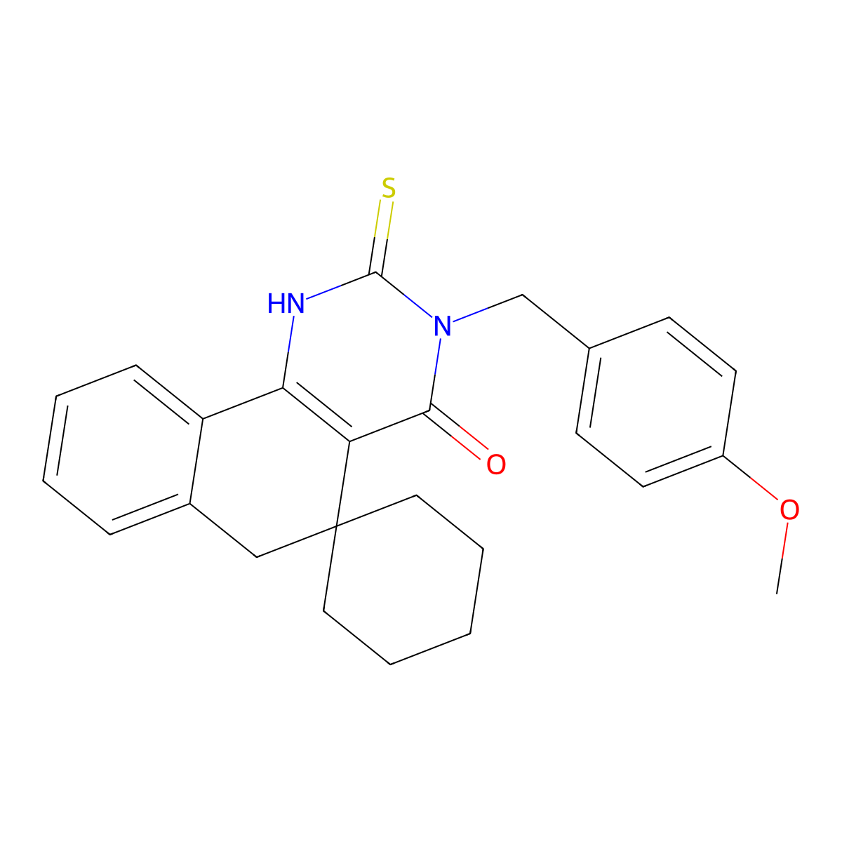 3-[(4-Methoxyphenyl)methyl]-2-sulfanylidenespiro[1,6-dihydrobenzo[h]quinazoline-5,1'-cyclohexane]-4-one molecular structure, CAS 330181-65-2