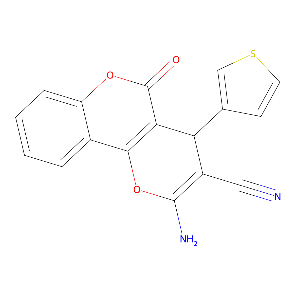 2-amino-5-oxo-4-(3-thienyl)-4H,5H-pyrano[3,2-c]chromene-3-carbonitrile molecular structure, CAS 330181-69-6