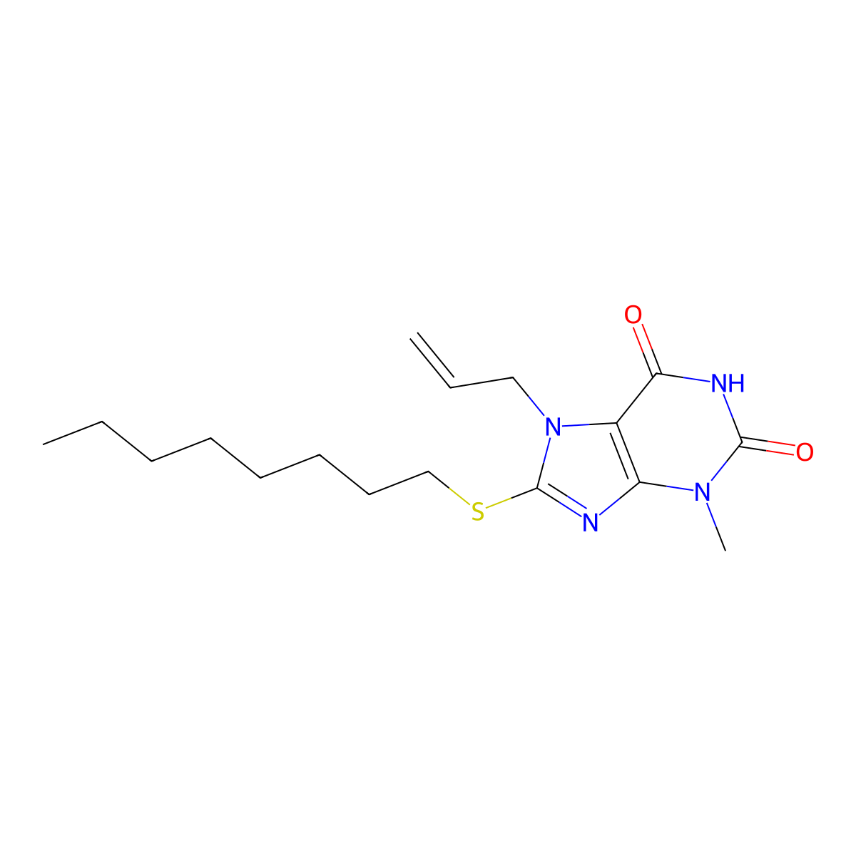 7-Allyl-3-methyl-8-octylsulfanyl-3,7-dihydro-purine-2,6-dione molecular structure, CAS 330181-70-9
