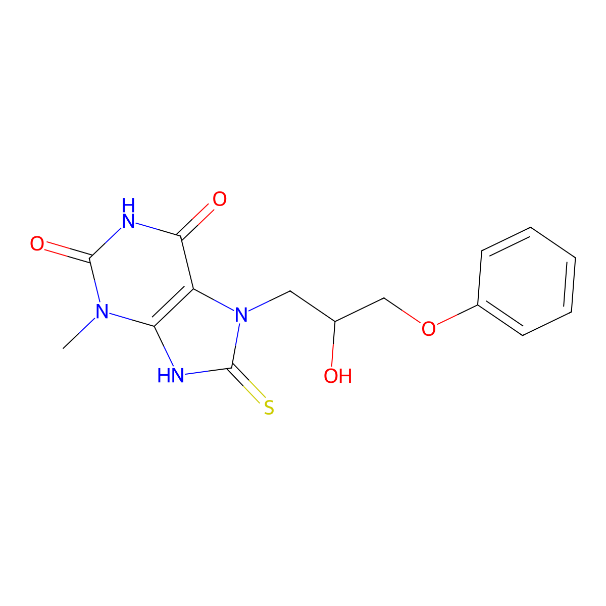 7-(2-hydroxy-3-phenoxypropyl)-8-mercapto-3-methyl-1H-purine-2,6(3H,7H)-dione molecular structure, CAS 330181-77-6