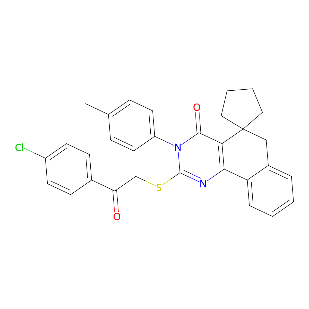 2-[2-(4-chlorophenyl)-2-oxoethyl]sulfanyl-3-(4-methylphenyl)spiro[6H-benzo[h]quinazoline-5,1'-cyclopentane]-4-one molecular structure, CAS 330181-83-4