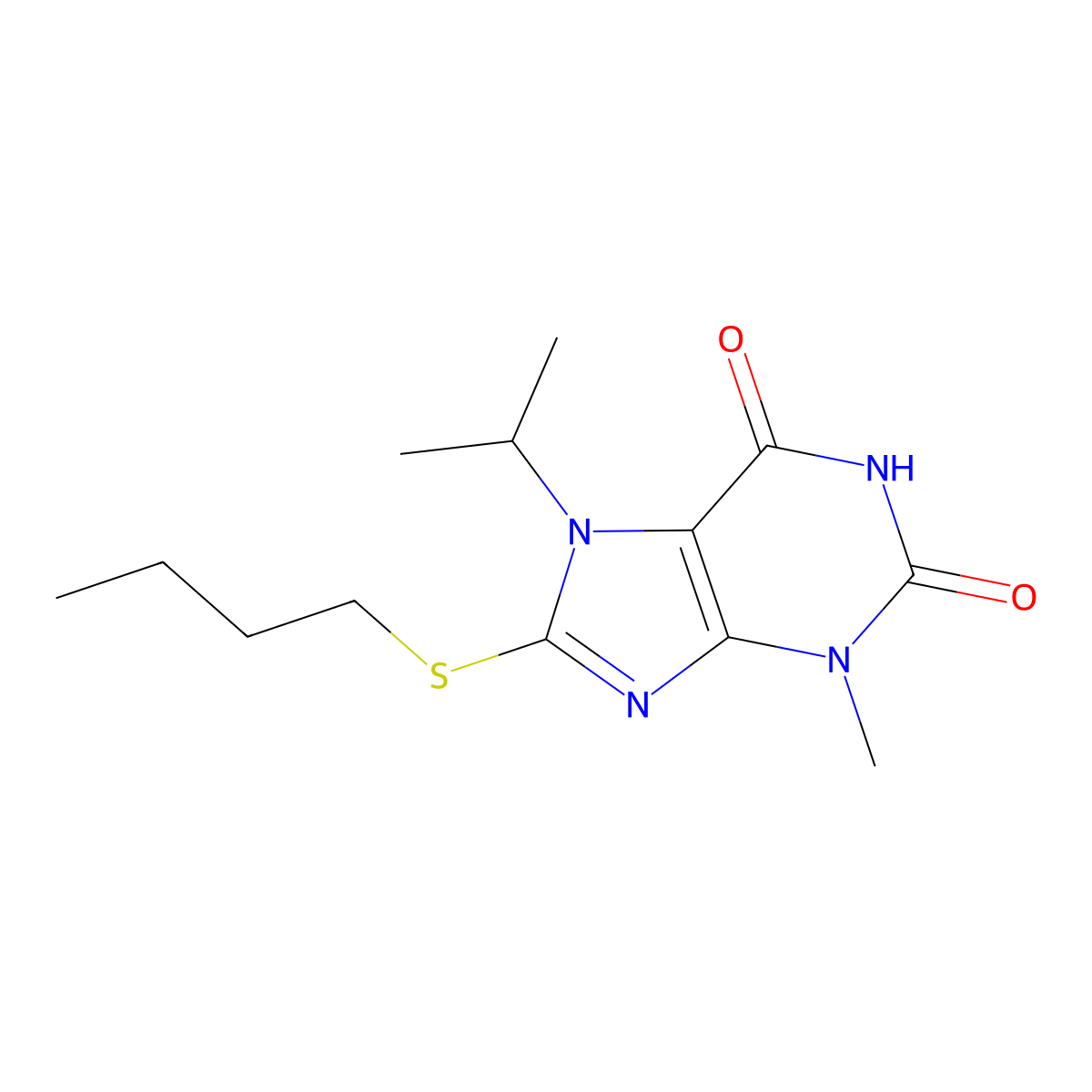 8-Butylsulfanyl-7-isopropyl-3-methyl-3,7-dihydro-purine-2,6-dione molecular structure, CAS 330181-85-6