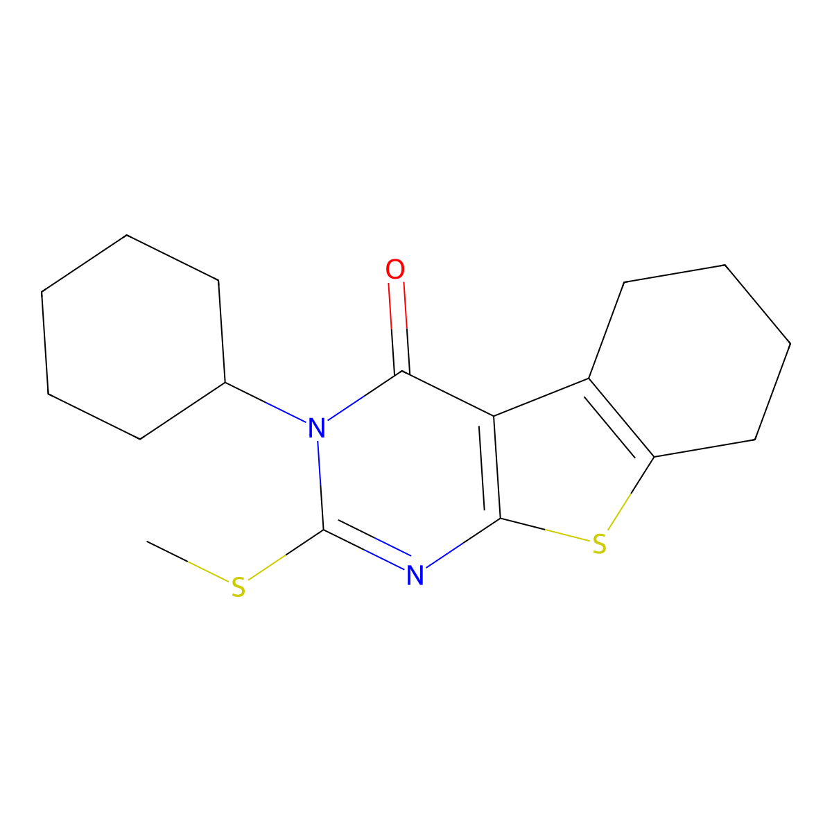 3-cyclohexyl-2-(methylsulfanyl)-5,6,7,8-tetrahydro[1]benzothieno[2,3-d]pyrimidin-4(3H)-one molecular structure, CAS 330181-86-7