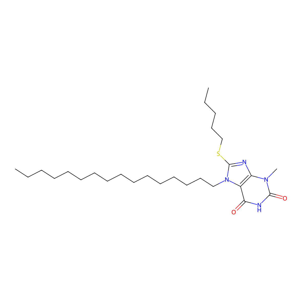 7-hexadecyl-3-methyl-8-(pentylsulfanyl)-3,7-dihydro-1H-purine-2,6-dione molecular structure, CAS 330181-96-9