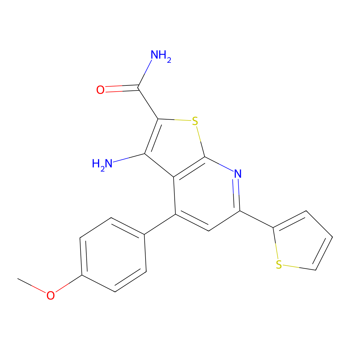 3-Amino-4-(4-methoxyphenyl)-6-(thiophen-2-yl)thieno[2,3-b]pyridine-2-carboxamide molecular structure, CAS 330182-01-9