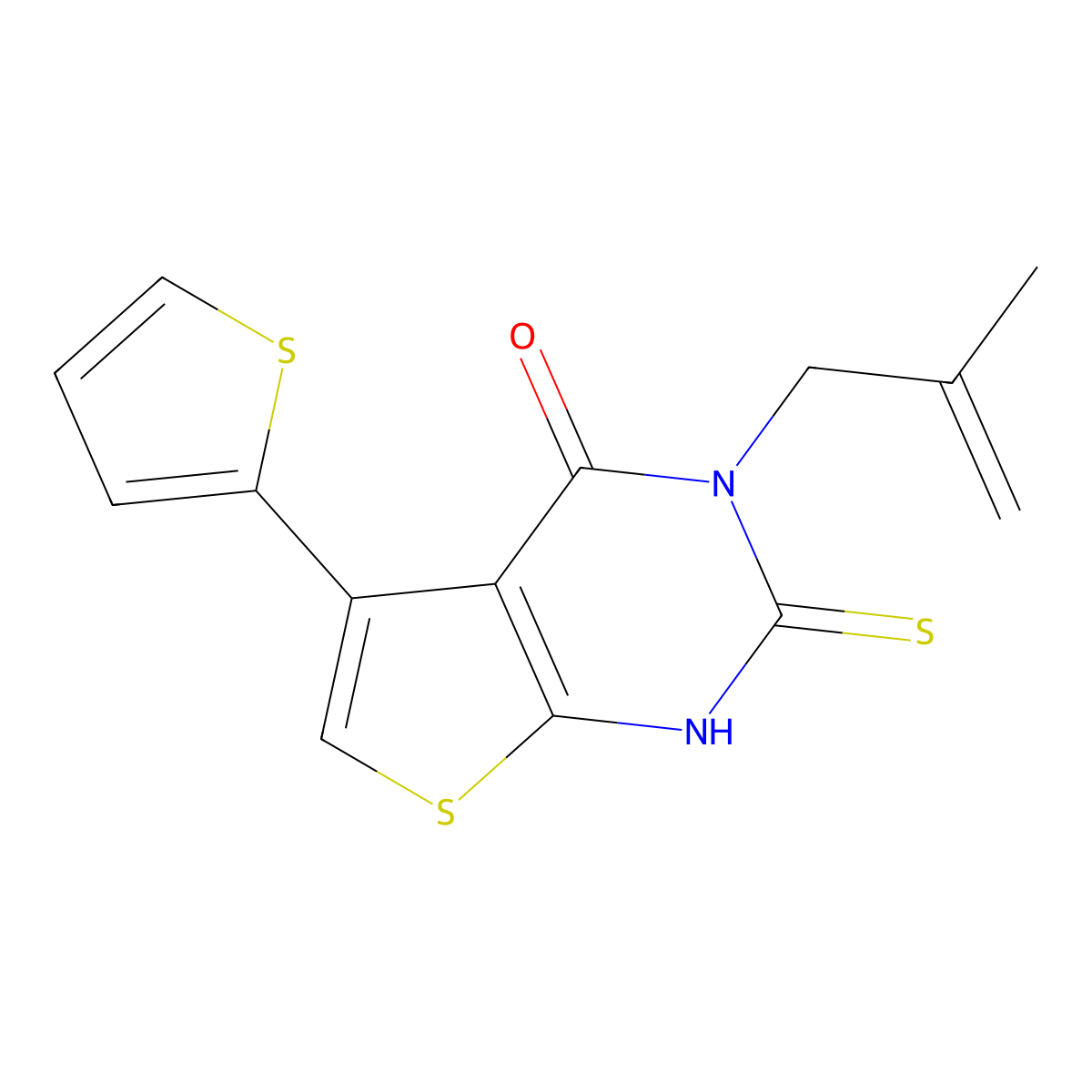 3-(2-methylprop-2-enyl)-2-sulfanylidene-5-thiophen-2-yl-1H-thieno[2,3-d]pyrimidin-4-one molecular structure, CAS 330182-27-9