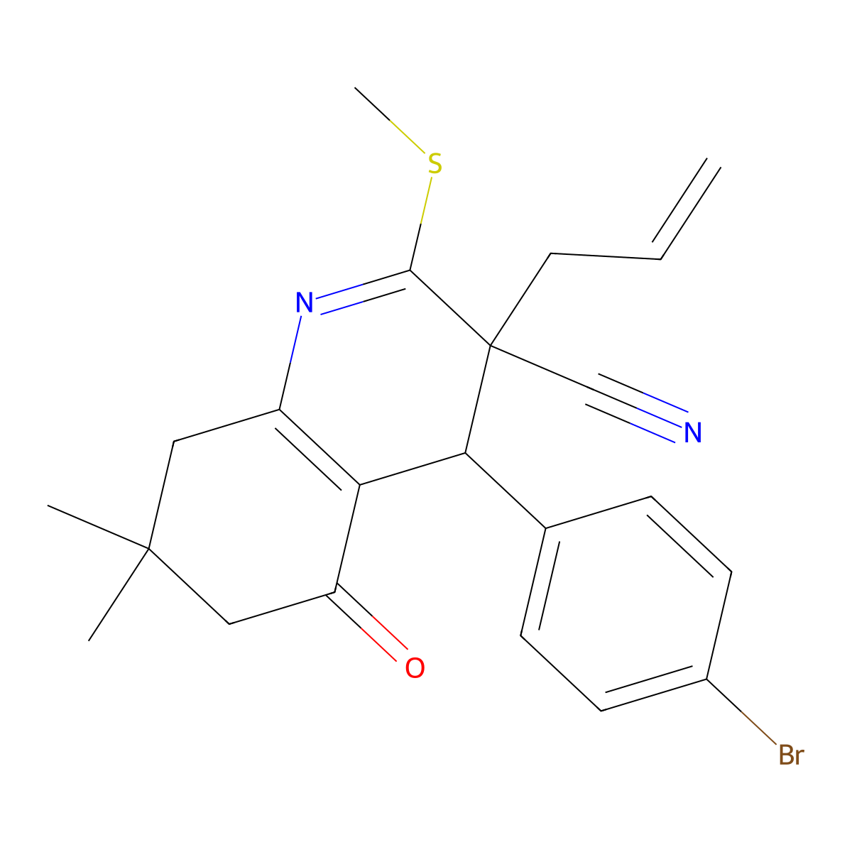 4-(4-bromophenyl)-7,7-dimethyl-2-methylsulfanyl-5-oxo-3-prop-2-enyl-6,8-dihydro-4H-quinoline-3-carbonitrile molecular structure, CAS 330182-31-5