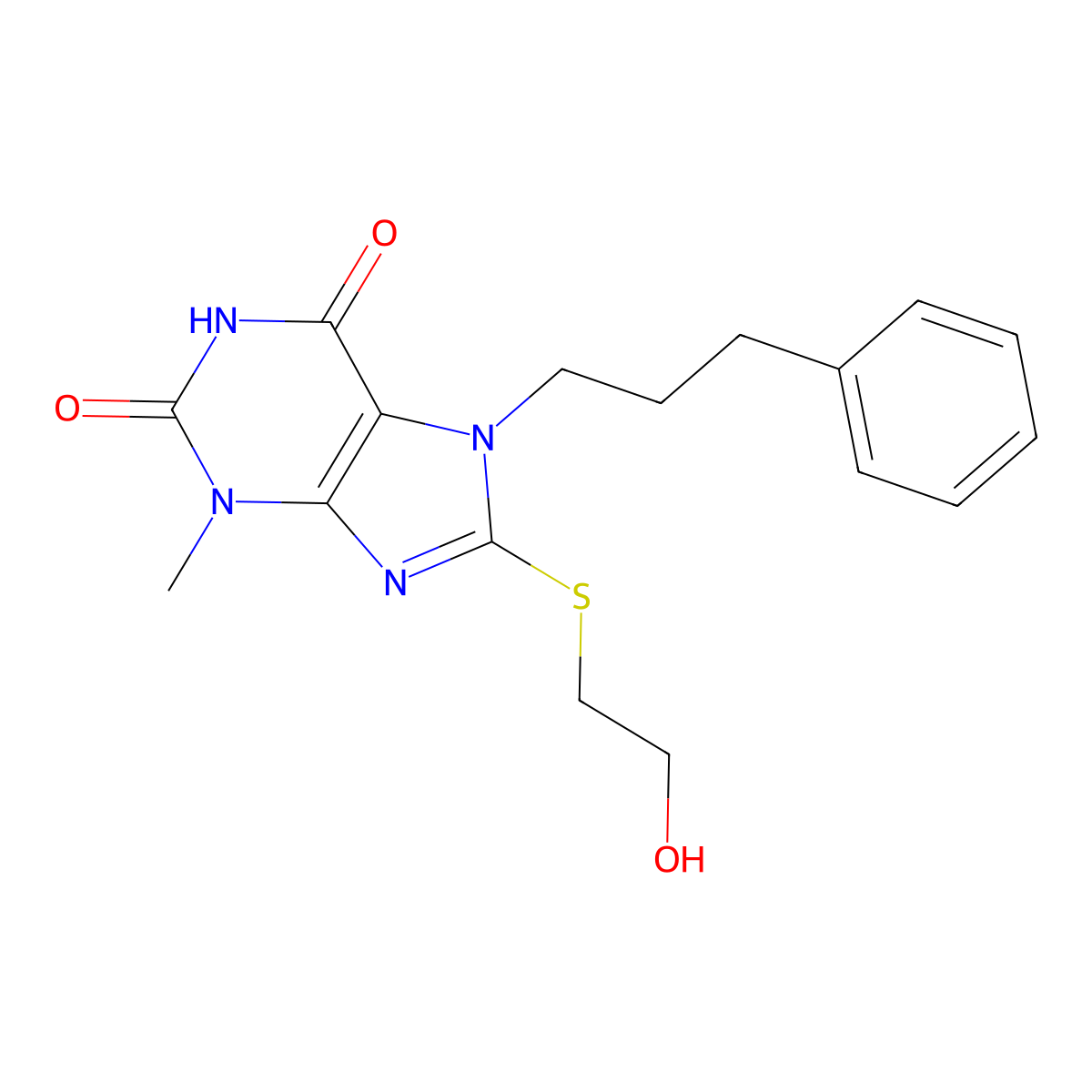 8-((2-hydroxyethyl)thio)-3-methyl-7-(3-phenylpropyl)-1H-purine-2,6(3H,7H)-dione molecular structure, CAS 330182-49-5