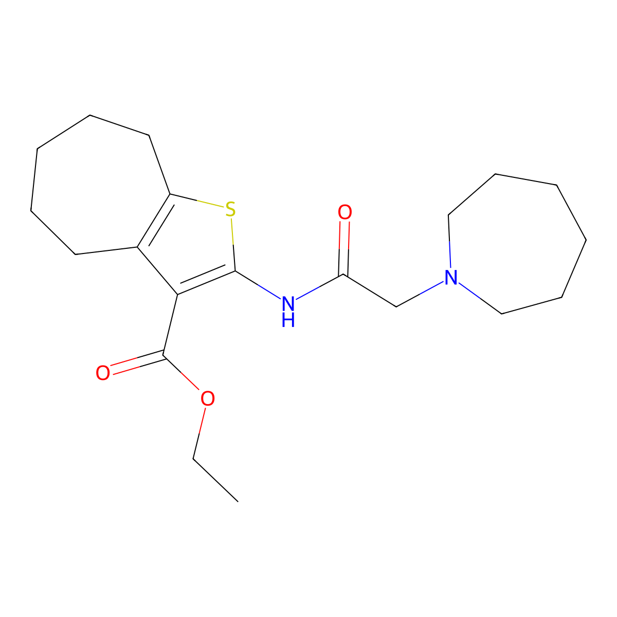 ethyl 2-[(azepan-1-ylacetyl)amino]-5,6,7,8-tetrahydro-4H-cyclohepta[b]thiophene-3-carboxylate molecular structure, CAS 330188-55-1