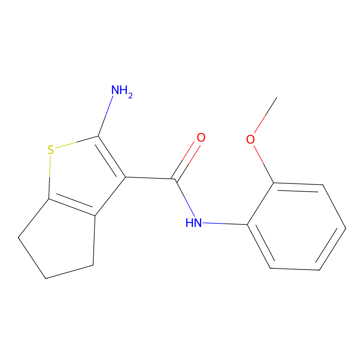 2-amino-N-(2-methoxyphenyl)-5,6-dihydro-4H-cyclopenta[b]thiophene-3-carboxamide molecular structure, CAS 330188-63-1