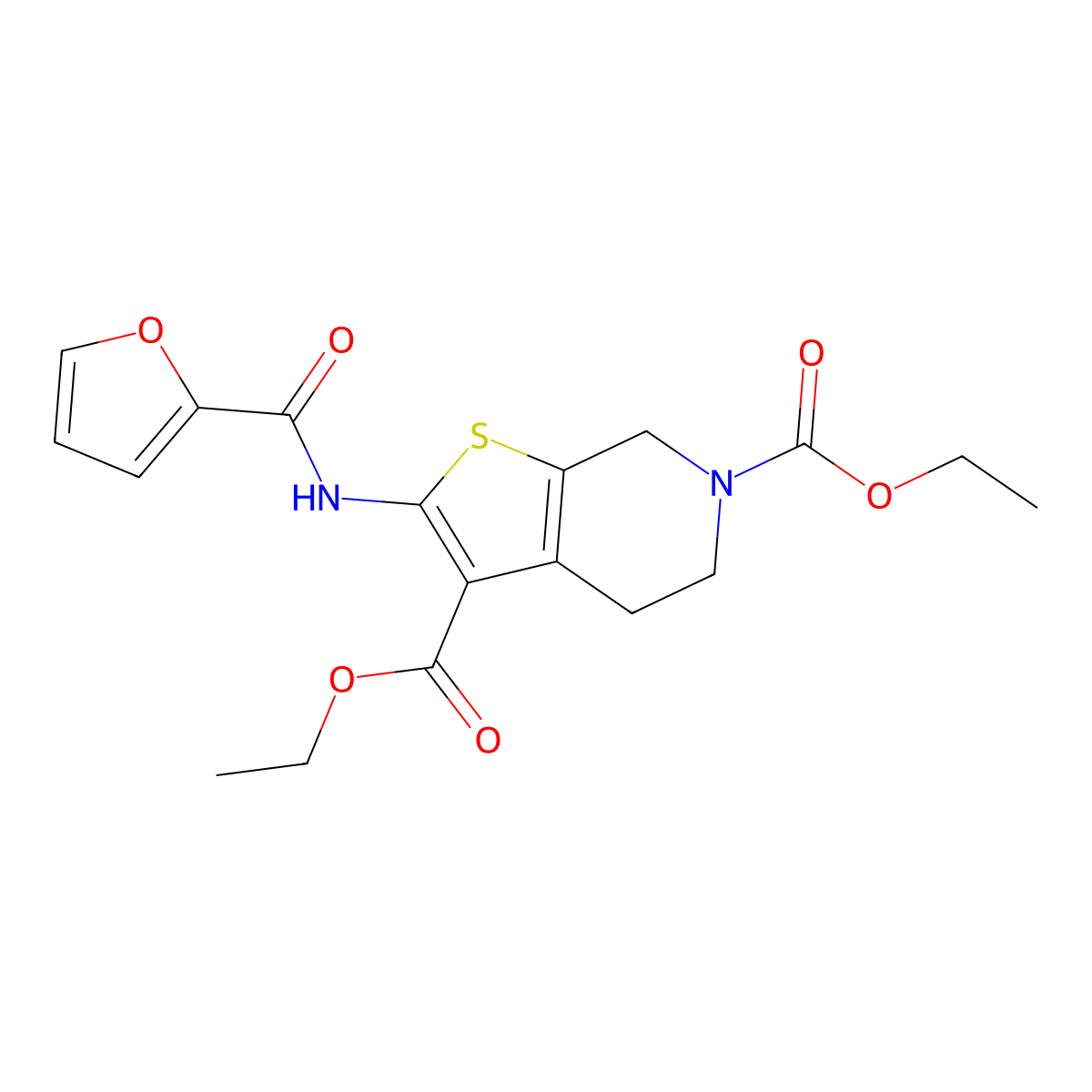 diethyl 2-(furan-2-carboxamido)-4,5-dihydrothieno[2,3-c]pyridine-3,6(7H)-dicarboxylate molecular structure, CAS 330188-80-2