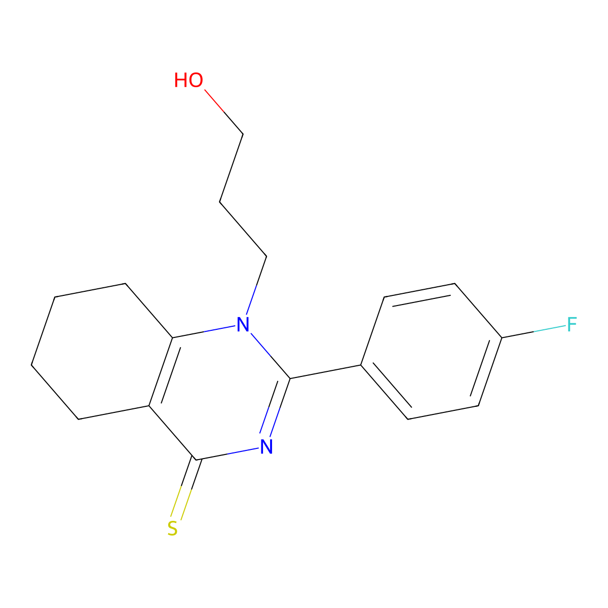 2-(4-Fluorophenyl)-1-(3-hydroxypropyl)-5,6,7,8-tetrahydroquinazoline-4-thione molecular structure, CAS 330189-25-8