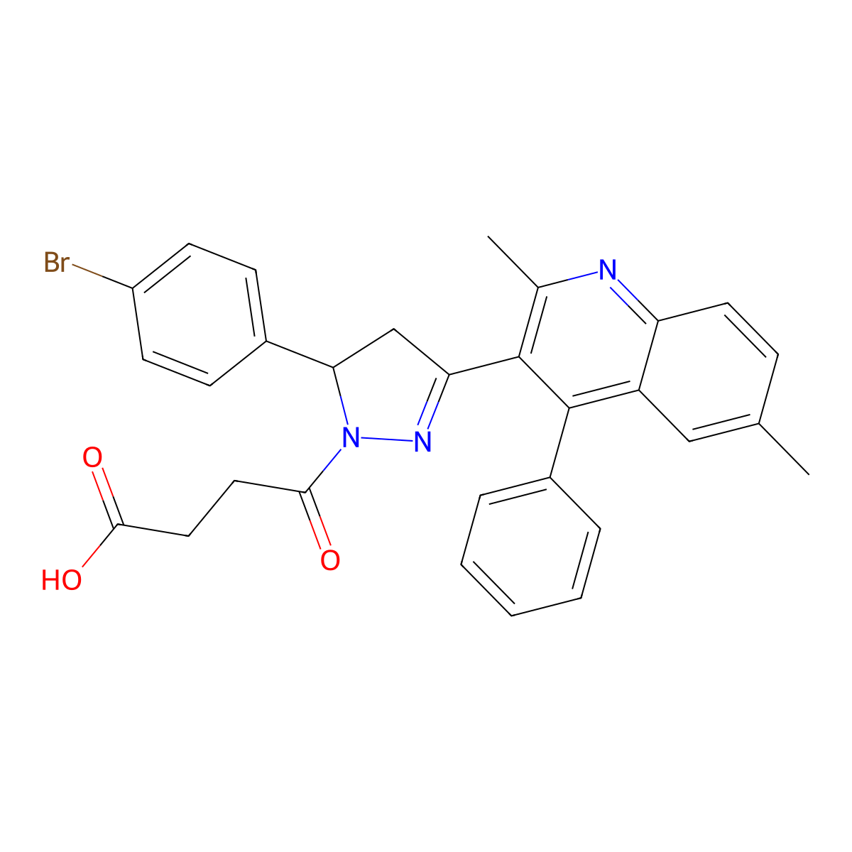 4-(5-(4-bromophenyl)-3-(2,6-dimethyl-4-phenylquinolin-3-yl)-4,5-dihydro-1H-pyrazol-1-yl)-4-oxobutanoic acid molecular structure, CAS 330189-41-8